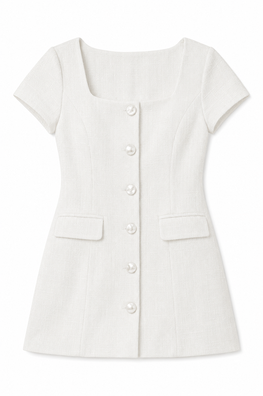 Zoe White Cap Sleeve Button Down Dress