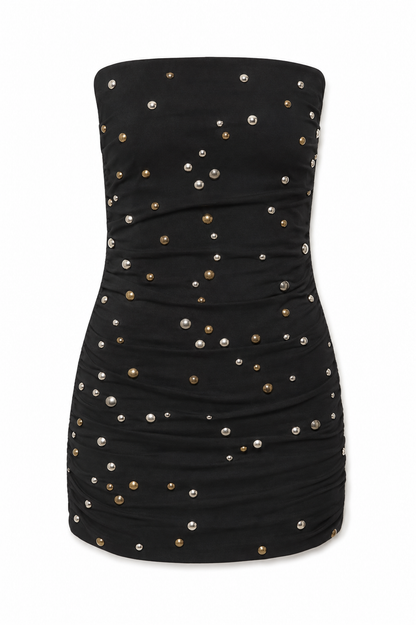 Noemi Black With Metal Grommets Double Mesh Dress