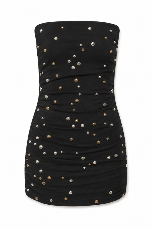 Noemi Black With Metal Grommets Double Mesh Dress
