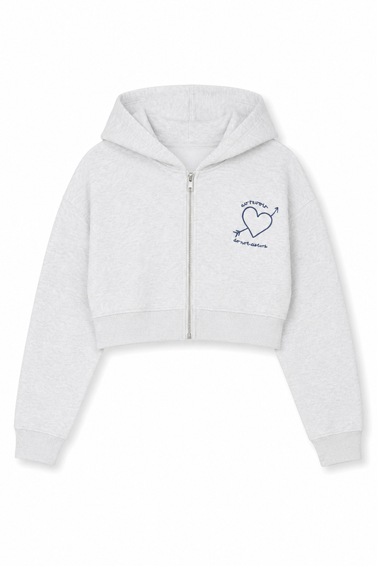 Mia White Grey French Terry Zip up Hoodie - Travel Set