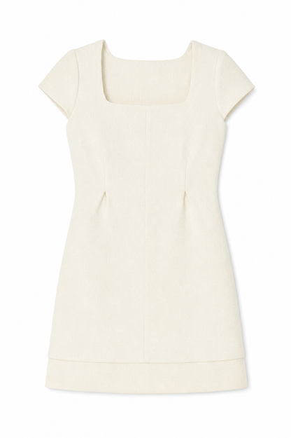 Fifine Beige Cap Sleeve Tweed Dress