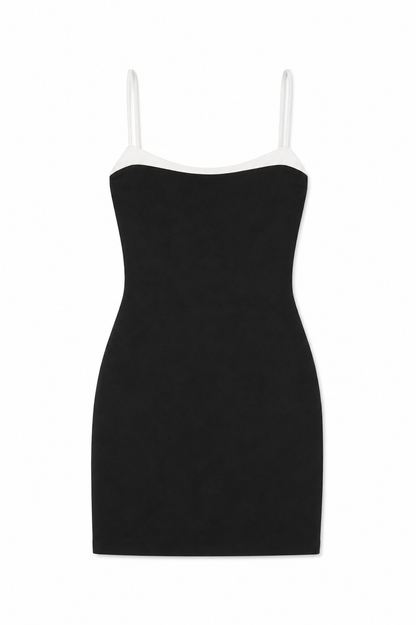 Char Black With White Satin Trim Dress