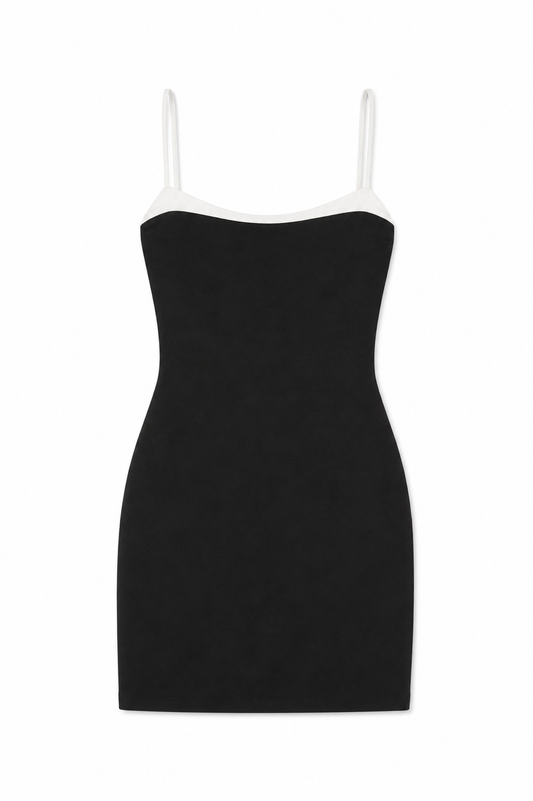 Char Black With White Satin Trim Dress