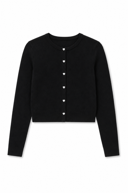 Mickey Black Cardigan Sweater with Heart Buttons