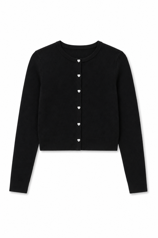 Mickey Black Cardigan Sweater with Heart Buttons