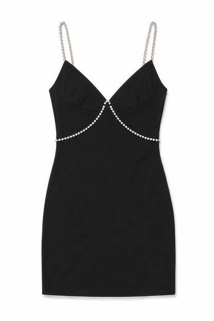 Kat Black Rhinestone Trim Dress