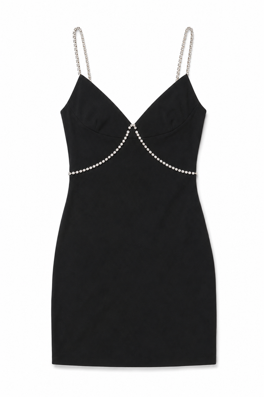 Kat Black Rhinestone Trim Dress