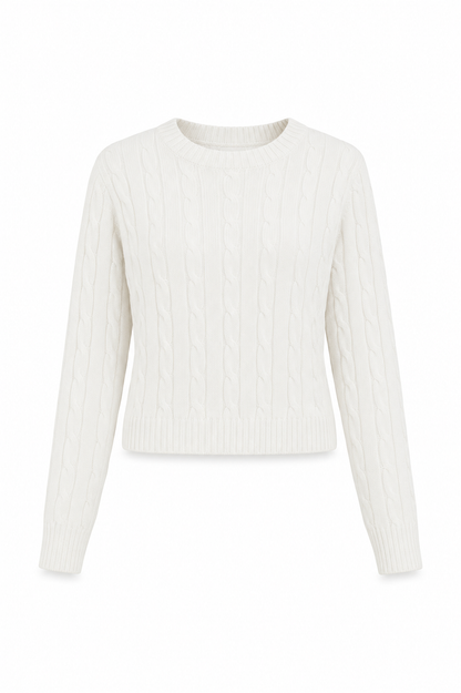 Leighton Creamy White Cable Knit Sweater Cable Knit Pullover With Heart Arrow Embroidery