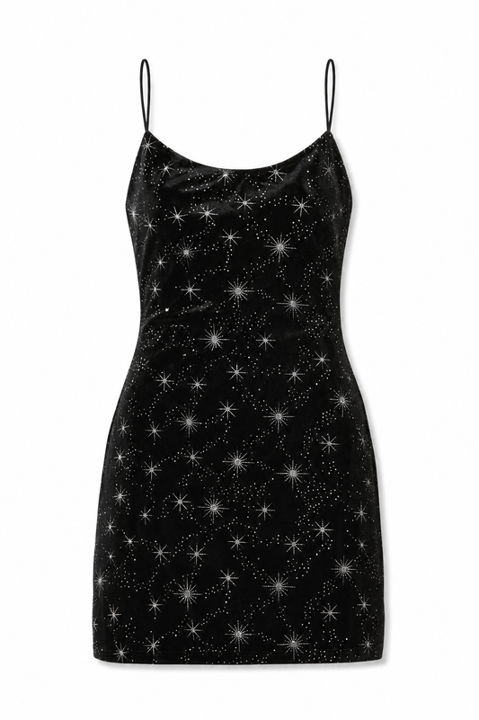 Romi Black Velour with Silver Stars Dress