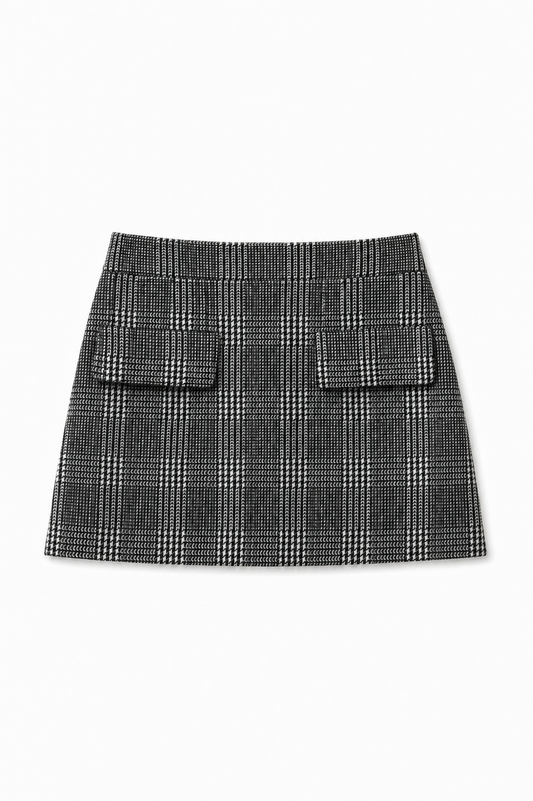 Sara Black White Soft Plaid Mini Skirt