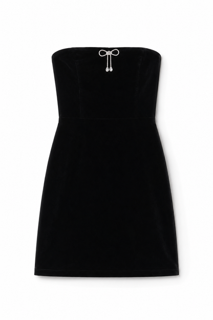Ella Black Velour Diamond Bow Dress
