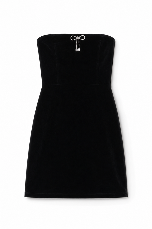Ella Black Velour Diamond Bow Dress