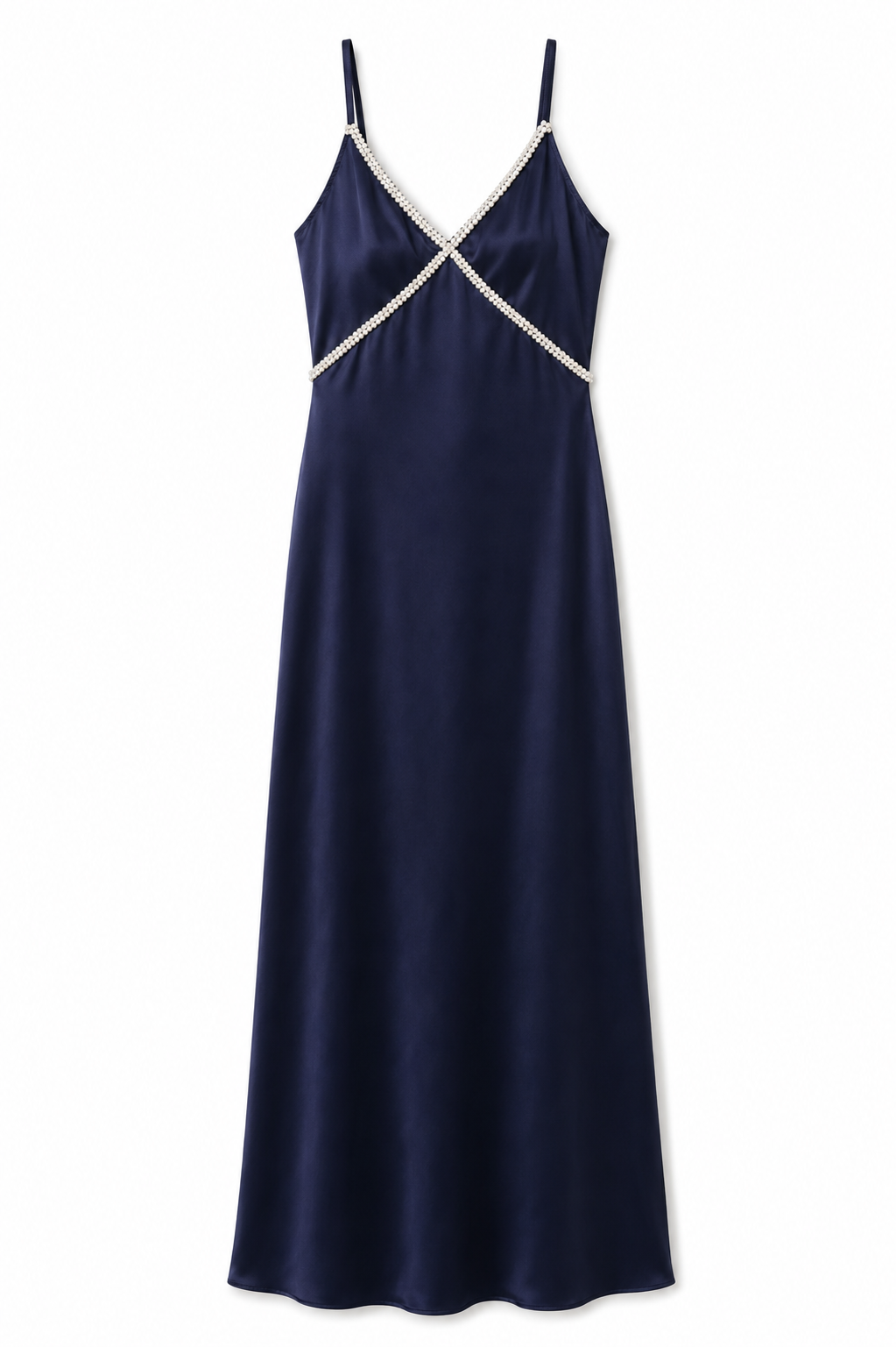 Miller Navy Satin Maxi Dress With Lace Trim