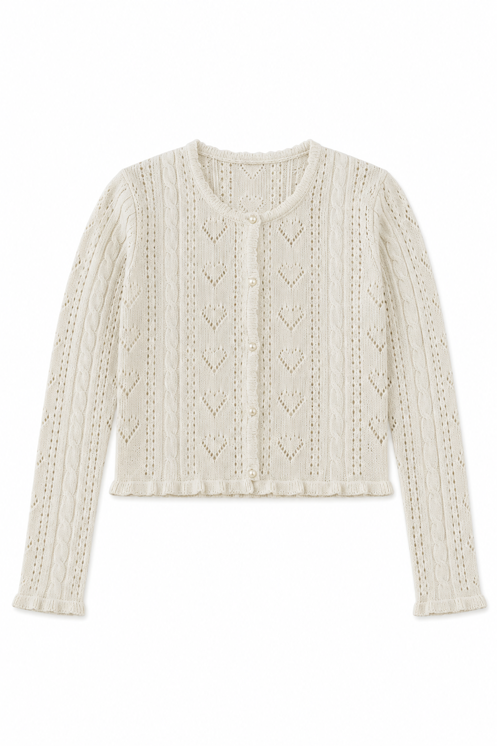 Ayla Creamy White Pointelle Knit Hearts Cardigan