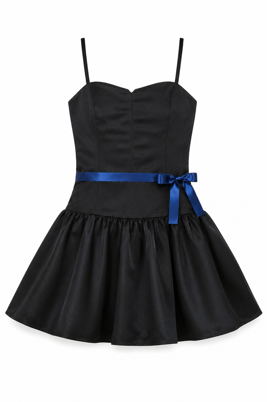 Bailey Black With Navy Ribbon Satin Ballet Dress