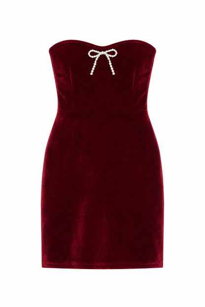 Ella Wine Stretch Velour Dress