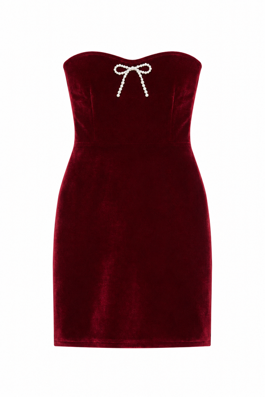 Ella Wine Stretch Velour Dress