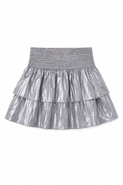 Farrah Lame Mini Ruffle Skirt Silver
