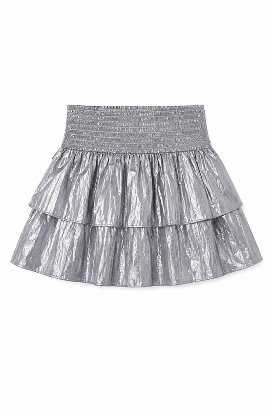 Farrah Lame Mini Ruffle Skirt Silver