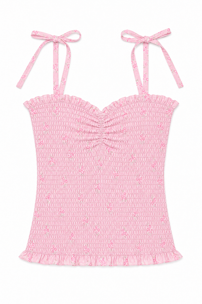 Georgia Vintage Rose Ballet Pink Satin Smocked Top