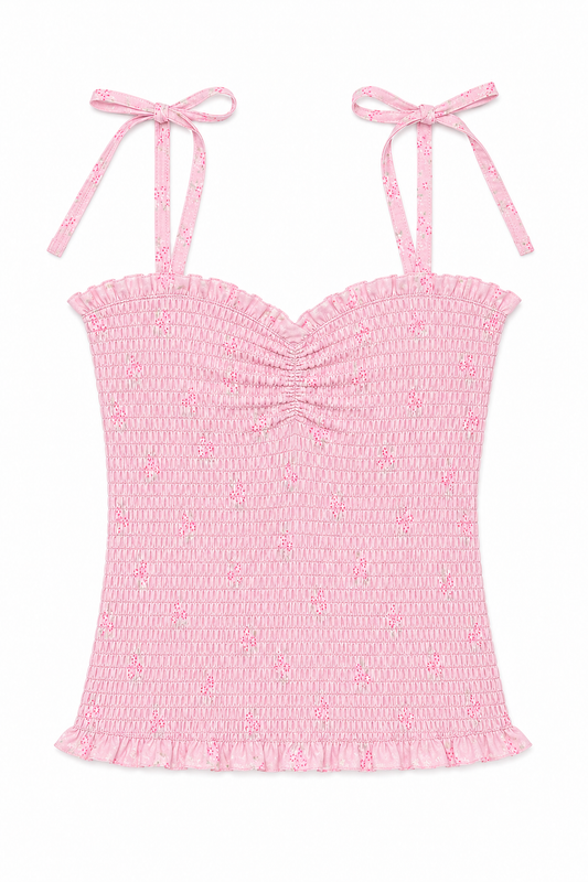 Georgia Vintage Rose Ballet Pink Satin Smocked Top