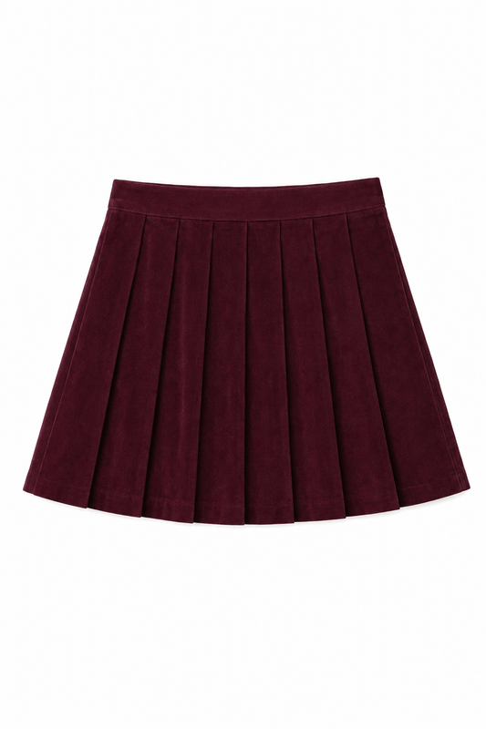 Jane Merlot Corduroy Pleated Skort