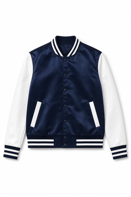 Valley Satin Varsity Jacket Navy & White