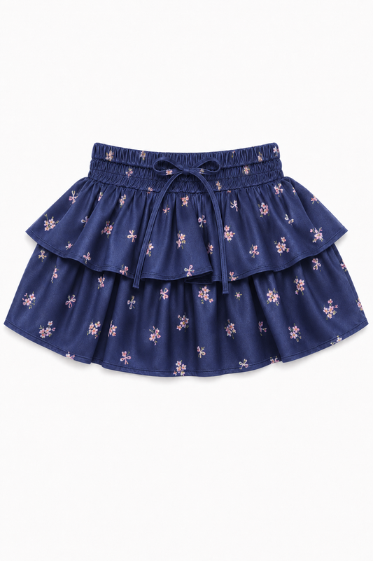 Willow Rose Bow Navy Satin Skort