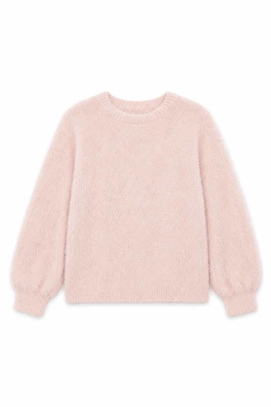 Maya Light Pink Fluffy Drop Shoulder Sweater