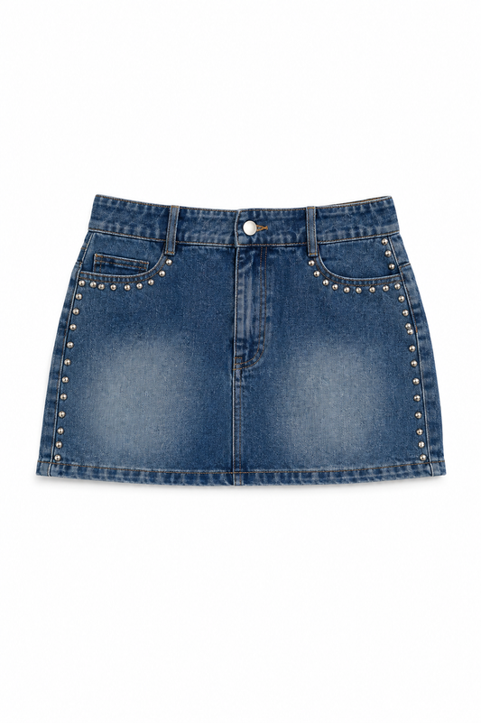 Cooper Light Wash Denim With Studs Skirt
