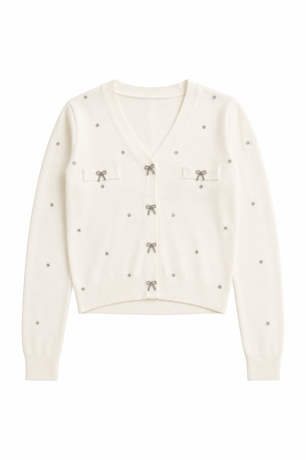 KTP15 Mickey Cream Studded With Rhinestones Sweater Cardigan
