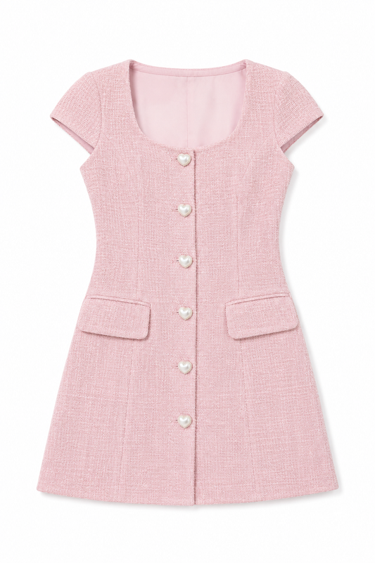 KDR68-1 Zoe Pink Cap Sleeve Button Down Dress