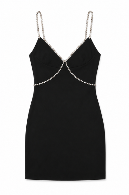 Kat Black Rhinestone Trim Dress