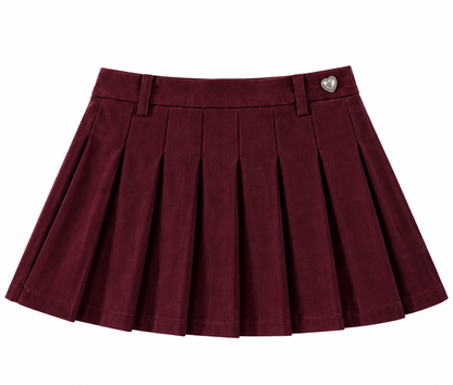 Jane Merlot Corduroy Pleated Skort
