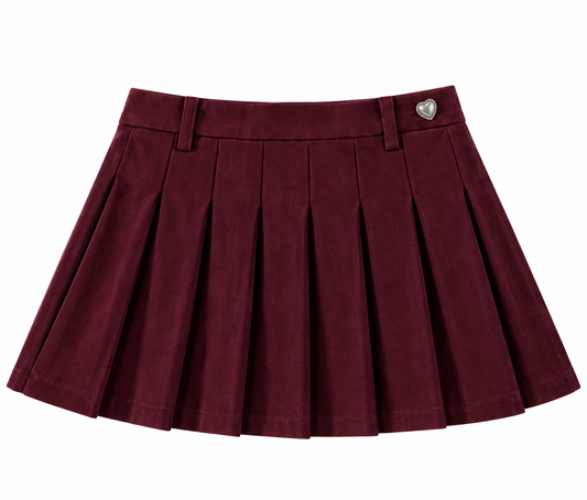Jane Merlot Corduroy Pleated Skort