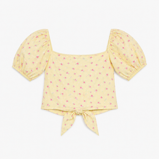 Noa Pastel Yellow Ditsy Dot Tie Back Top