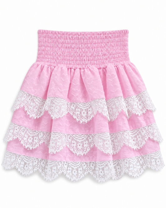 Gemma Pink Heart Smocked Ruffle Mini Skirt