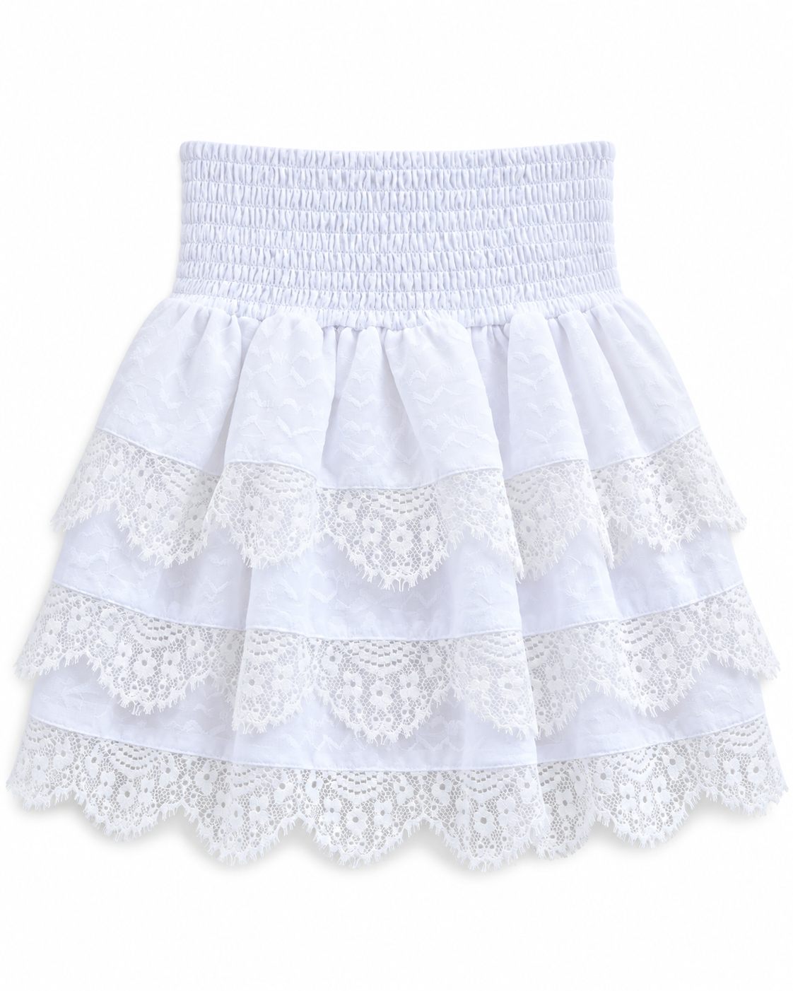 Gemma White Heart Smocked Ruffle Mini Skirt