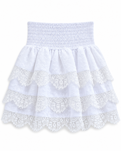 Gemma White Heart Smocked Ruffle Mini Skirt
