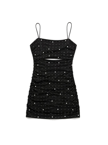 Maddison Black Pearl & Stud Mesh Cut Out Dress
