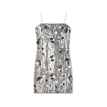 Lena Silver Flower Sequin Dress