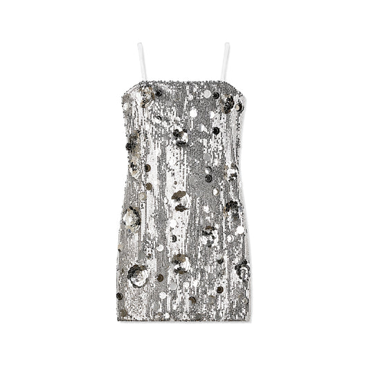 Lena Silver Flower Sequin Dress