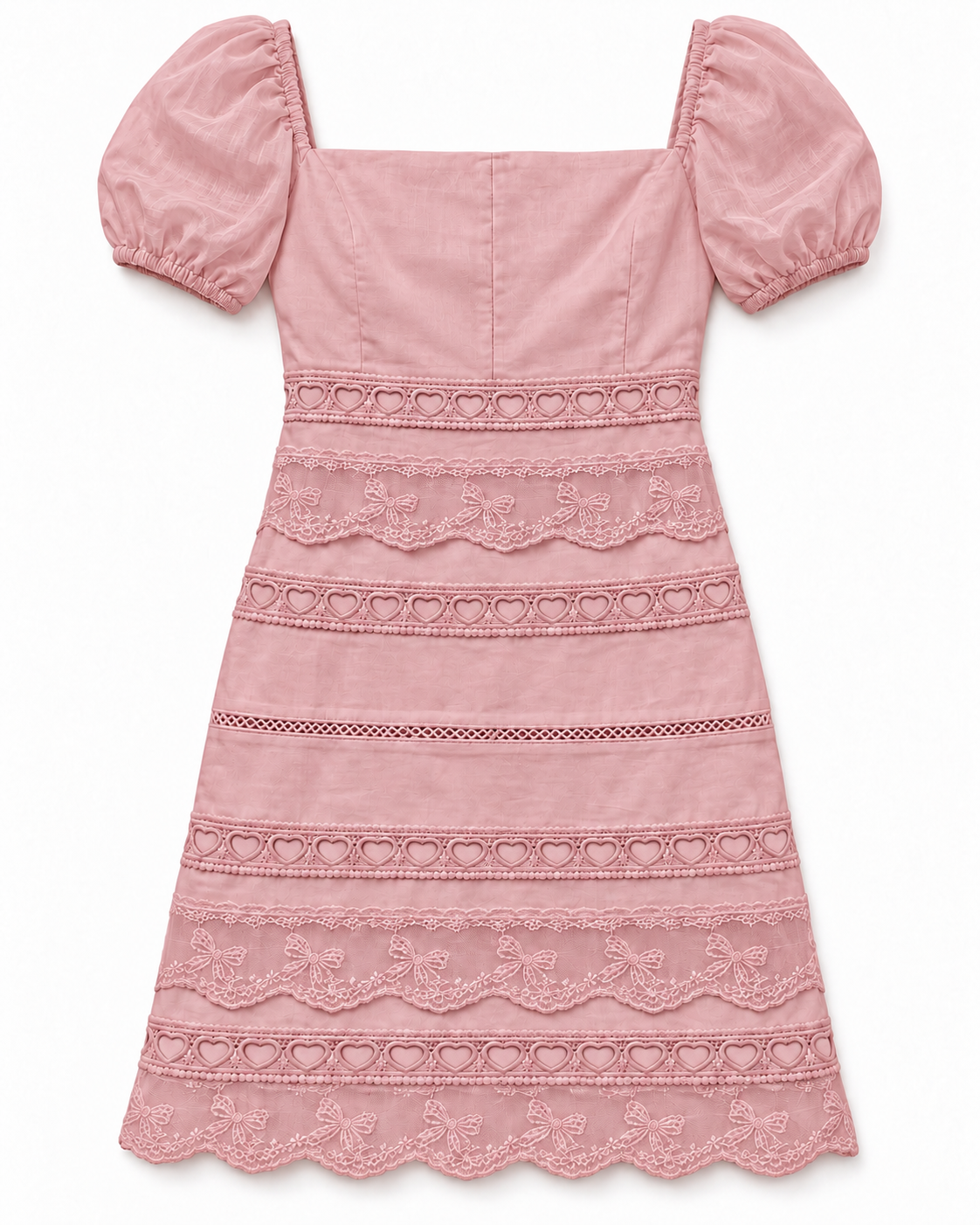 Kennedy Ballet Pink Cotton Lace Heart Bow Lace Dress
