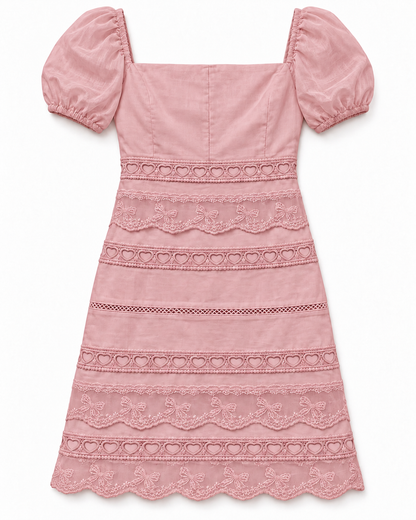 Kennedy Ballet Pink Cotton Lace Heart Bow Lace Dress