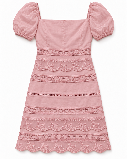 Kennedy Ballet Pink Cotton Lace Heart Bow Lace Dress