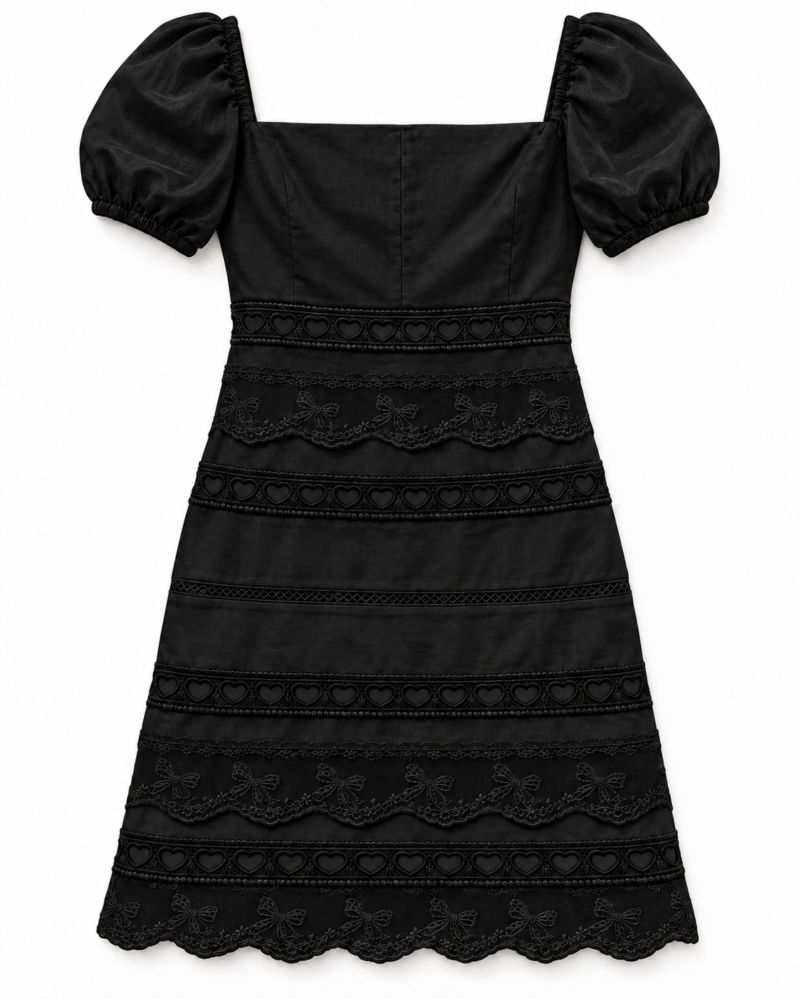 Kennedy Black Cotton Lace Heart Bow Lace Dress