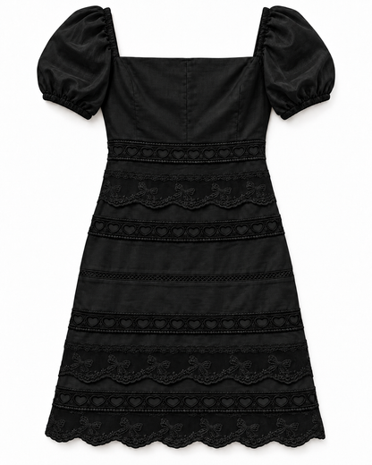 Kennedy Black Cotton Lace Heart Bow Lace Dress