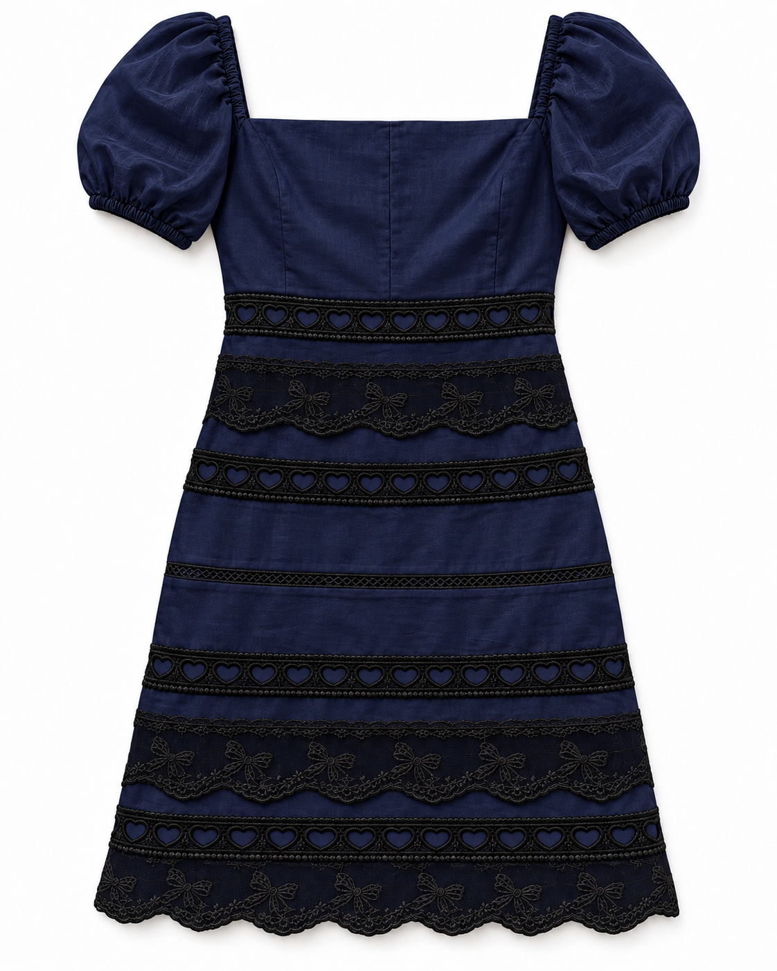 Kennedy Navy Cotton Lace Heart Bow Lace Dress