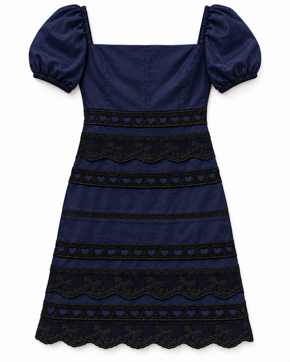 Kennedy Navy Cotton Lace Heart Bow Lace Dress