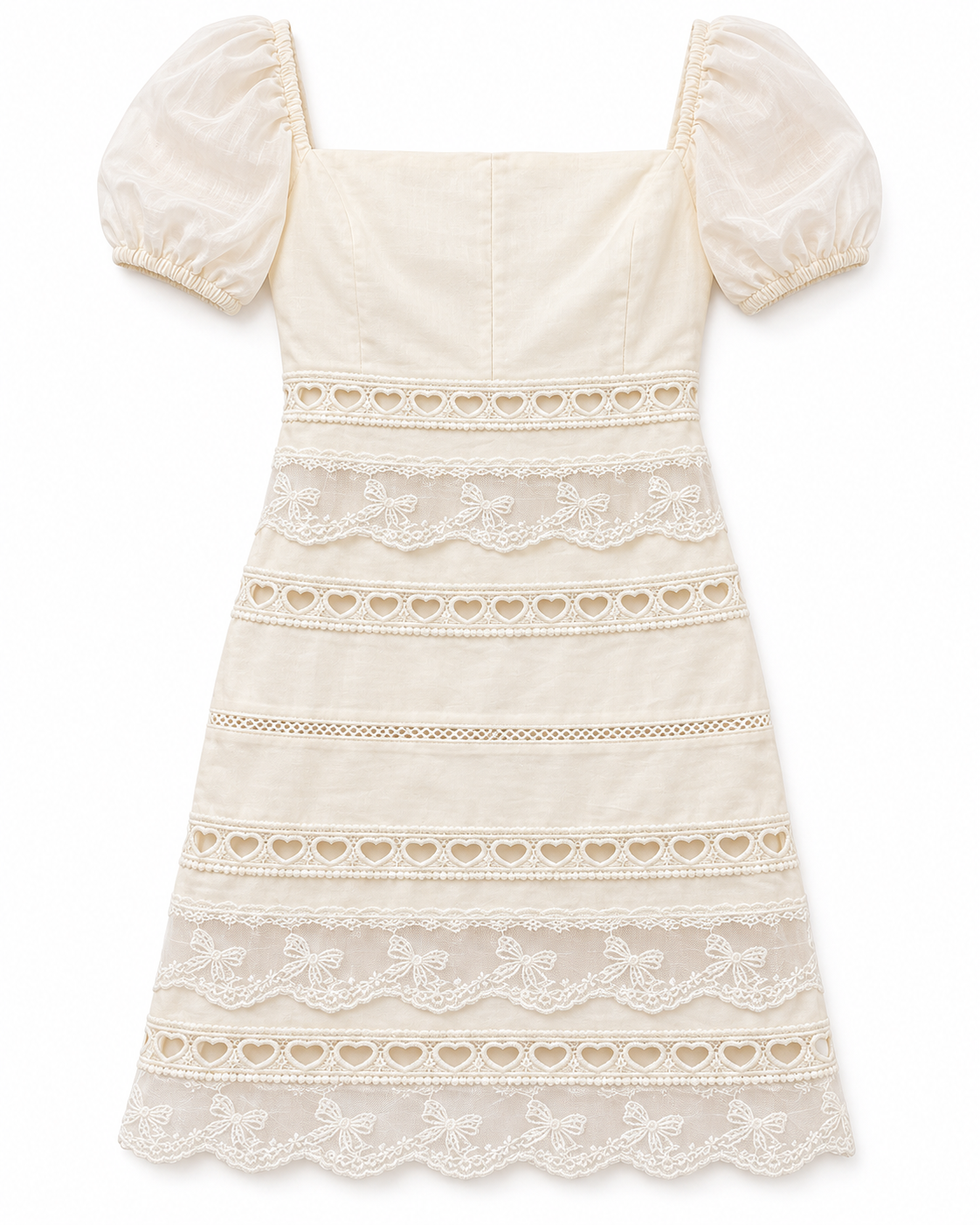 Kennedy Winter White Cotton Lace Heart Bow Lace Dress